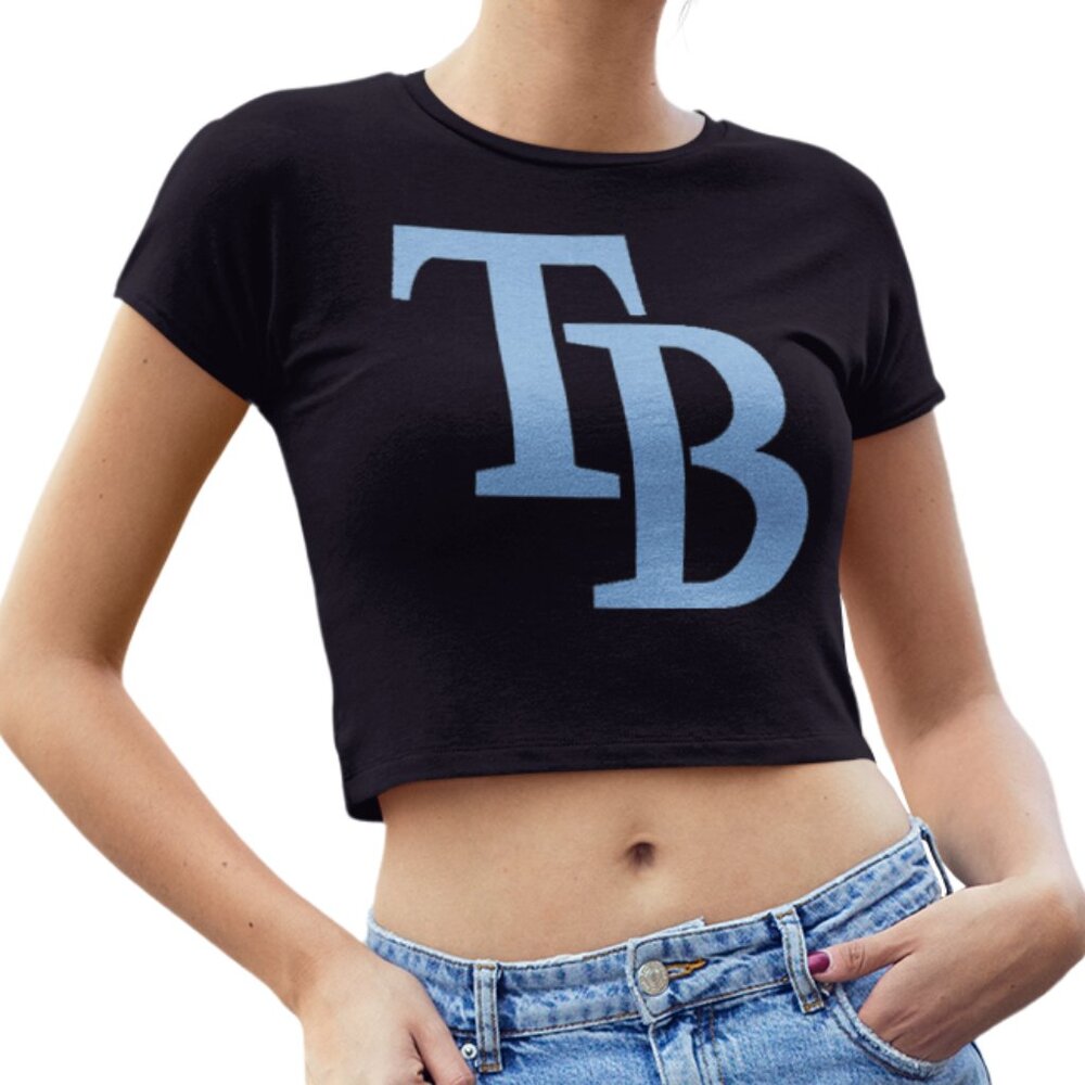 NEW Tampa Bay Rays TB Team Color Pop Form Fit Crop Top Shirt BLACK